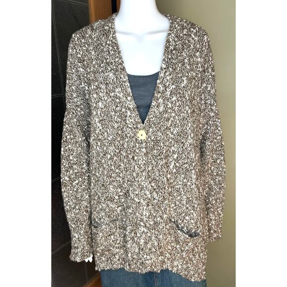 J. Jill Pure Jill Marled Cotton Blend Wherever Cardigan Brown Cream  XL - Picture 2 of 12